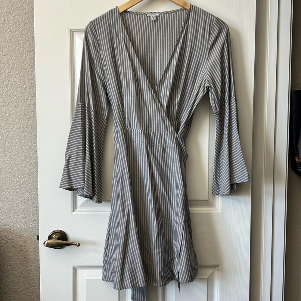 Ecote Blue Striped Wrap Dress (S), worn once.